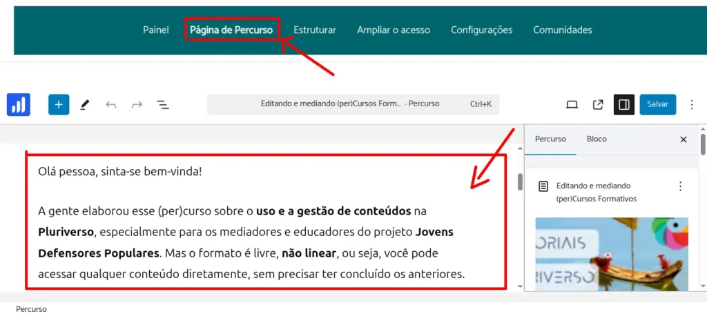 Editando a Página principal do (per)Curso 15 descricao percurso edicao 1 em Pluriverso