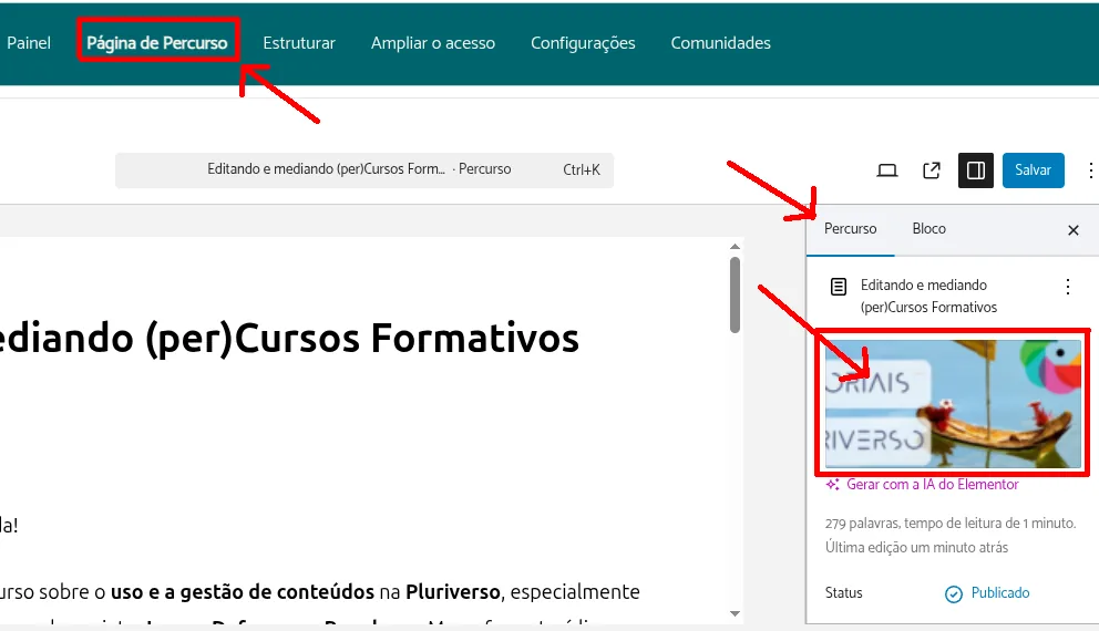 Editando a Página principal do (per)Curso 19 percurso imagem destaque em Pluriverso