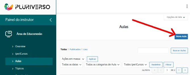 Criando uma aula 12 Botão de nova aula